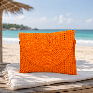 Bolsa Carteira Palha Laranja Aperol com Alça Removível