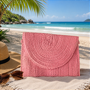 Bolsa Carteira Palha Rosa com Alça Removível