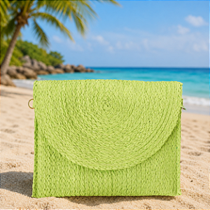 Bolsa Carteira Palha Verde com Alça Removível