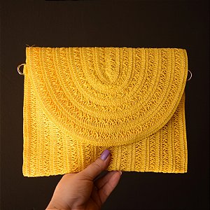Bolsa carteira palha amarela