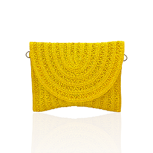Bolsa carteira palha amarela