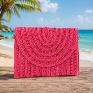 Bolsa Carteira Palha Rosa Pink com Alça Removível