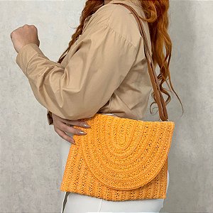 Bolsa carteira palha laranja