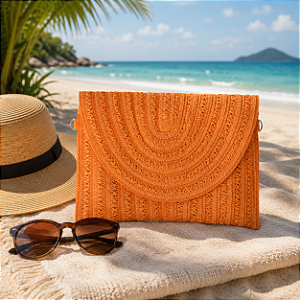 Bolsa Carteira Palha Laranja com Alça Removível