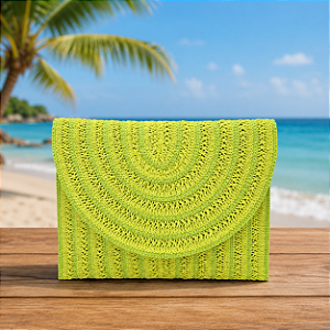Bolsa Carteira Palha Verde Lima com Alça Removível