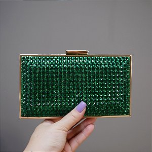 Clutch retangular cristais verde