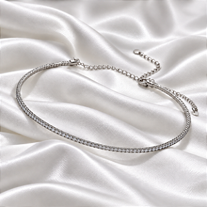 Colar Aro Choker Zircônia Ródio Semijoia 7763