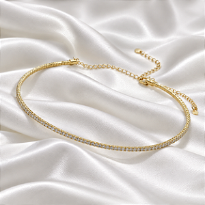Colar Aro Choker Zircônia Ouro Semijoia 7763