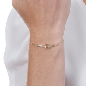 Pulseira gravatinha zircônia ouro semijoia PU 969