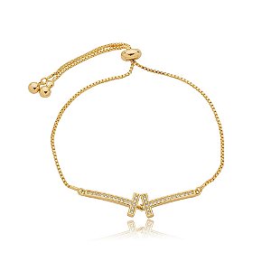 Pulseira gravatinha zircônia ouro semijoia PU 969