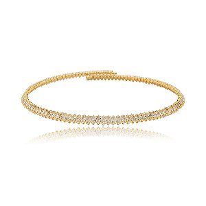 Colar aro choker zircônia navete ouro semijoia XL 2284