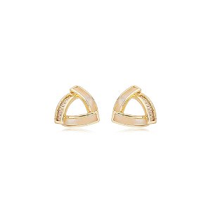 Brinco triangular madrepérola zircônia ouro semijoia E10656