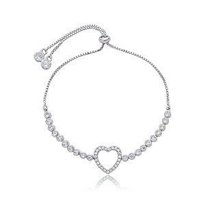 Pulseira gravatinha coração zircônia ródio semijoia SL-30