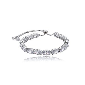 Pulseira gravatinha zircônia oval ródio  semijoia SL-1904109