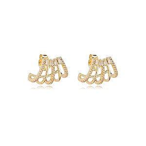 Brinco ear jacket garras zircônia ouro semijoia E10169