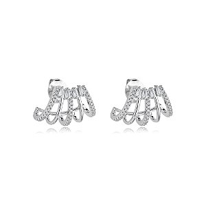 Brinco ear jacket garras zircônia ródio semijoia E10169