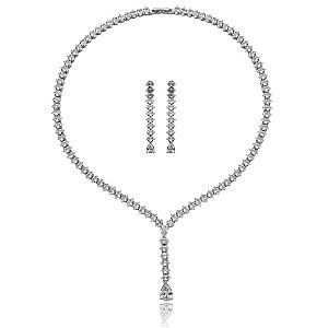 Colar e brinco zircônias ródio semijoia CZ 129