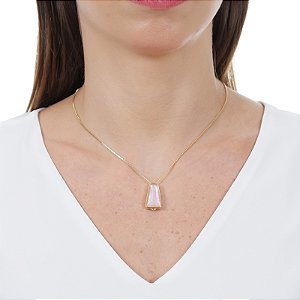 Colar gravatinha pedra natural madrepérola rosa ouro semijoia ...