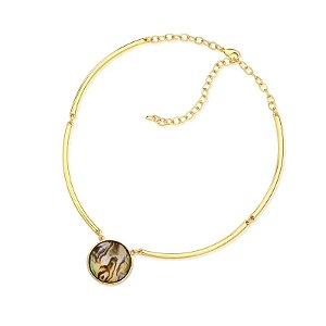 Colar pedra natural abalone ouro semijoia