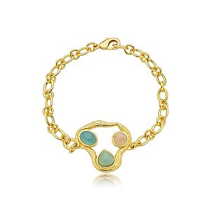 Pulseira orgânica pedras naturais ouro semijoia