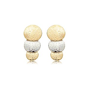Brinco chapas ouro e ródio semijoia BZ21300AU