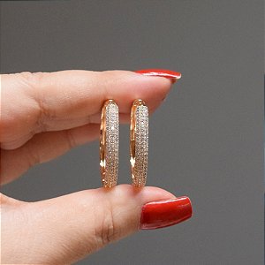Brinco argola zircônias ouro semijoia 17k16005