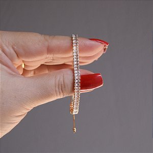 Pulseira gravatinha zircônia baguete cristal ouro semijoia PLC 326