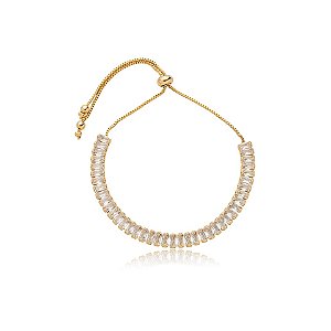 Pulseira gravatinha zircônia baguete cristal ouro semijoia PLC 326