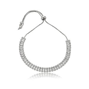Pulseira gravatinha zircônia baguete cristal ródio semijoia PLC 326