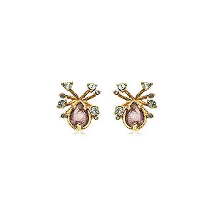 Brinco Claudia Arbex gota cristal roxo ouro vintage