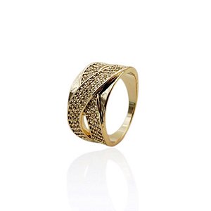 Anel trançado zircônia ouro semijoia JZ-230610