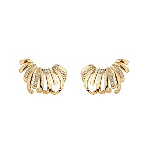 Brinco ear hook aros zircônia ouro semijoia E230717