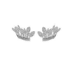 Brinco ear hook folhas zircônia ródio semijoia E230709