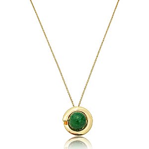 Colar Elaine Palma pedra natural feldspato verde ouro semijoia