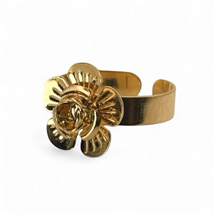 Anel ajustável flor ouro semijoia