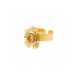 Anel ajustável flor ouro semijoia