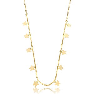 Colar curto penduricalhos borboletas ouro semijoia CZ21814AU