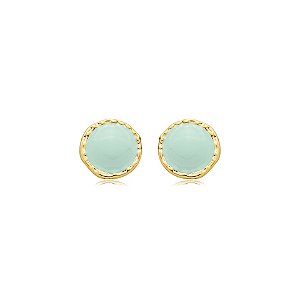 Brinco botão esmaltado azul claro ouro semijoia BZ21931AU