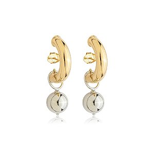 Brinco tubo esfera ródio ouro semijoia BZ21794CL
