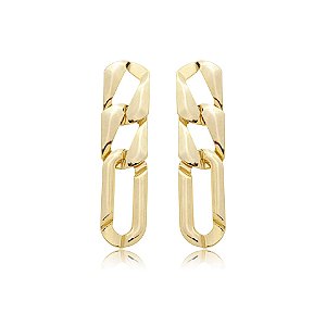 Brinco elos quadrados ouro semijoia BZ21834AU