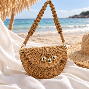 Bolsa de Palha Buriti Artesanal Couro Caramelo Mariana Amaral