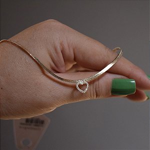 Colar choker fita coração zircônia ouro semijoia MJ26851