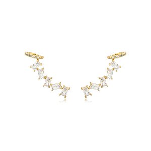 Brinco ear cuff zircônia ouro semijoia