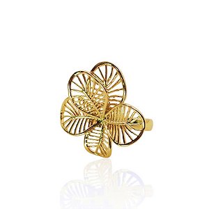 Anel flor metal ouro semijoia