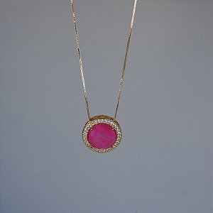 Colar redondo cristal fusion rosa ouro semijoia XL-2301