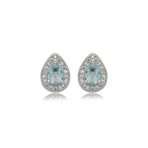 Brinco gota zircônia aqua marine ródio semijoia 013759