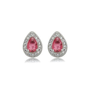 Brinco gota zircônia rubi ródio semijoia 013762