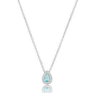 Colar gota zircônia aqua marine ródio semijoia 019354