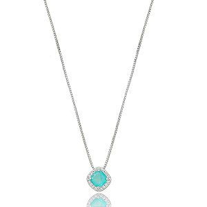 Colar quadrado cristal turmalina colombiana ródio semijoia 022342
