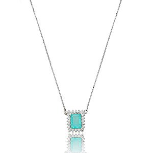 Colar retangular cristal turmalina colombiana ródio semijoia 022447